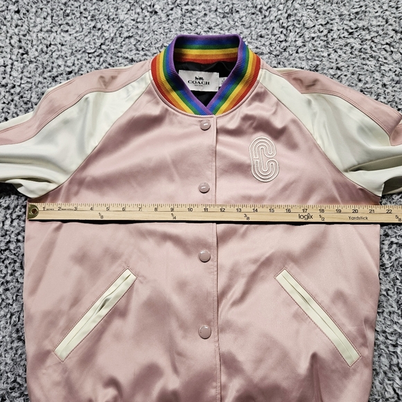 Coach Rainbow Souvenir Jacket M Medium Bomber Varsity Baby Pink Satin LGBTQ+ - Picture 14 of 16